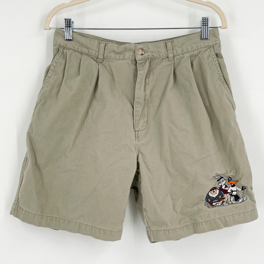 Vintage Warner Bros Tan Pleated Shorts Taz Bugs Bunny & Daffy Golf Men’s Size 32